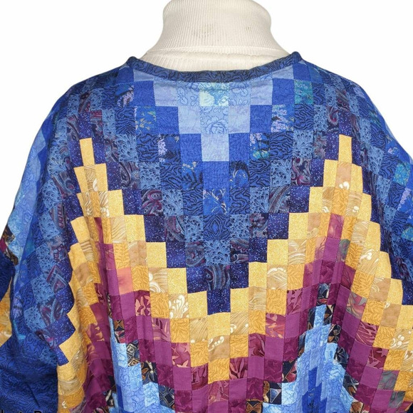 Artisan Jacket Coat 'Women's Blue Yellow Patchwork Zip Lined Handcrafted Plus 4X - Picture 8 of 12